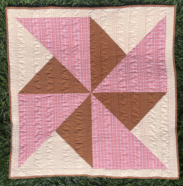 Handmade Baby Quilt: Pink & Brown Boho Windmill