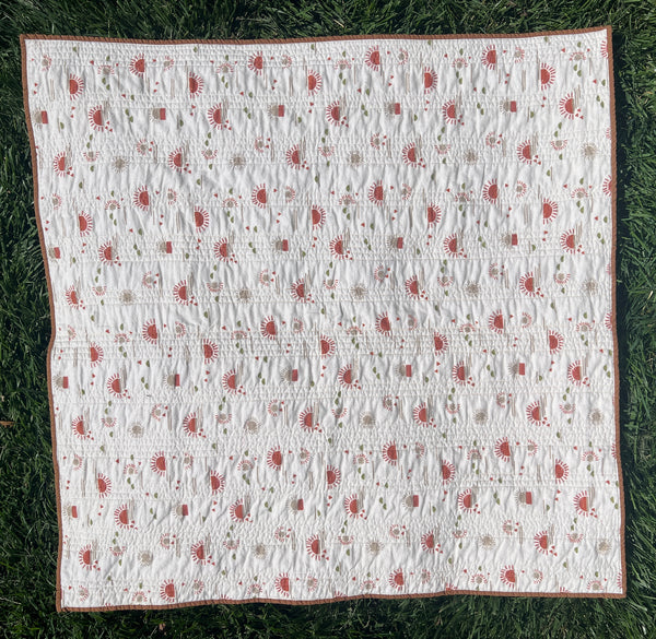 Handmade Baby Quilt: Pink & Brown Boho Windmill