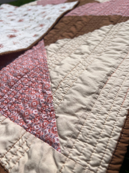 Handmade Baby Quilt: Pink & Brown Boho Windmill