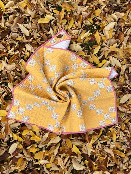 Handmade Baby Quilt: Yellow Floral Irish Chain