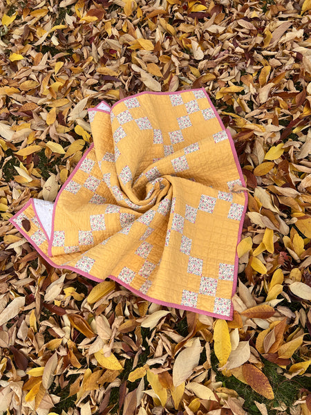 Handmade Baby Quilt: Yellow Floral Irish Chain