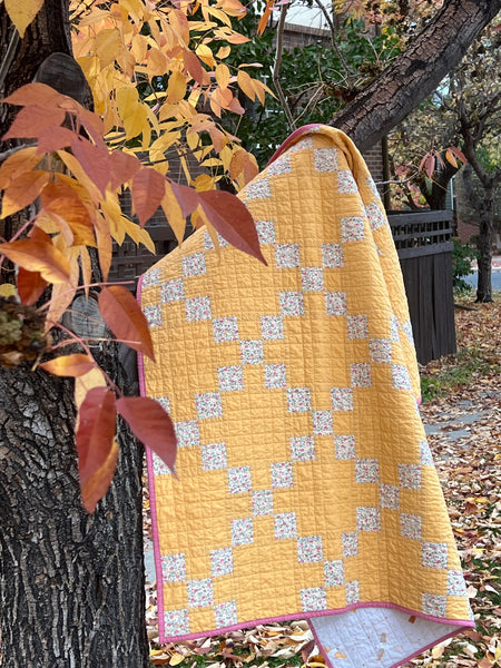 Handmade Baby Quilt: Yellow Floral Irish Chain