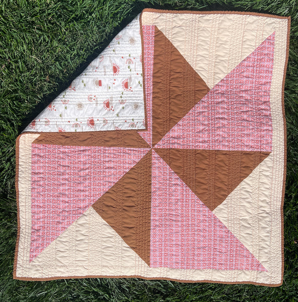 Handmade Baby Quilt: Pink & Brown Boho Windmill