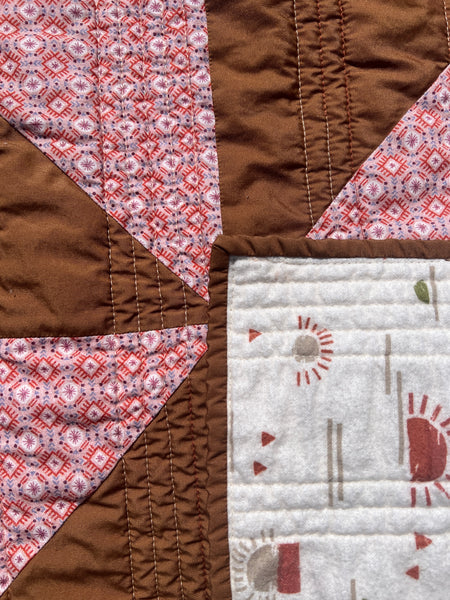 Handmade Baby Quilt: Pink & Brown Boho Windmill