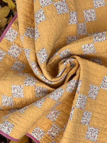 Handmade Baby Quilt: Yellow Floral Irish Chain